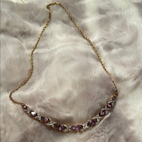 Purple Gemstone Necklace with Clear Stones Jewelry - Picture 4 of 4